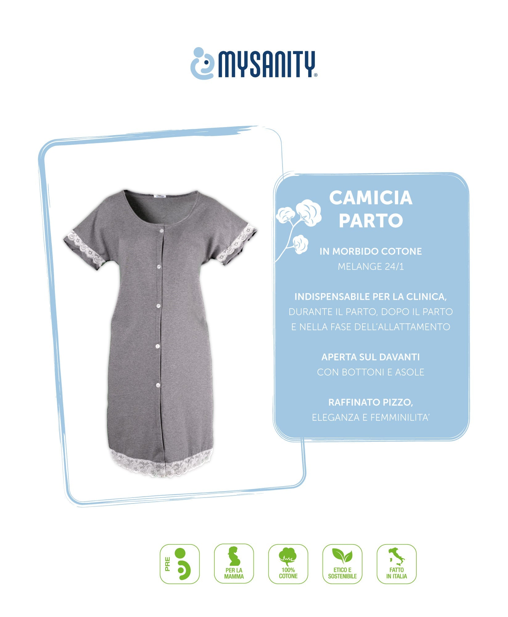 Camicia parto aperta cotone melange con pizzo 3 - MYSANITY