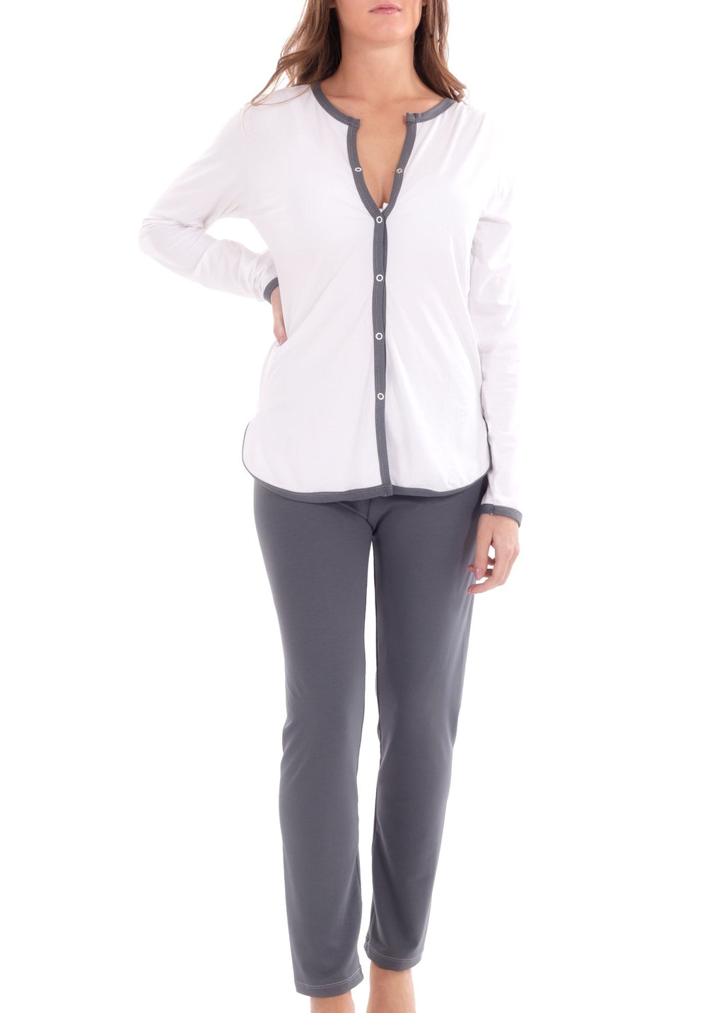 Pigiama in bambù per allattamento con collo serafino 1 - MYSANITY